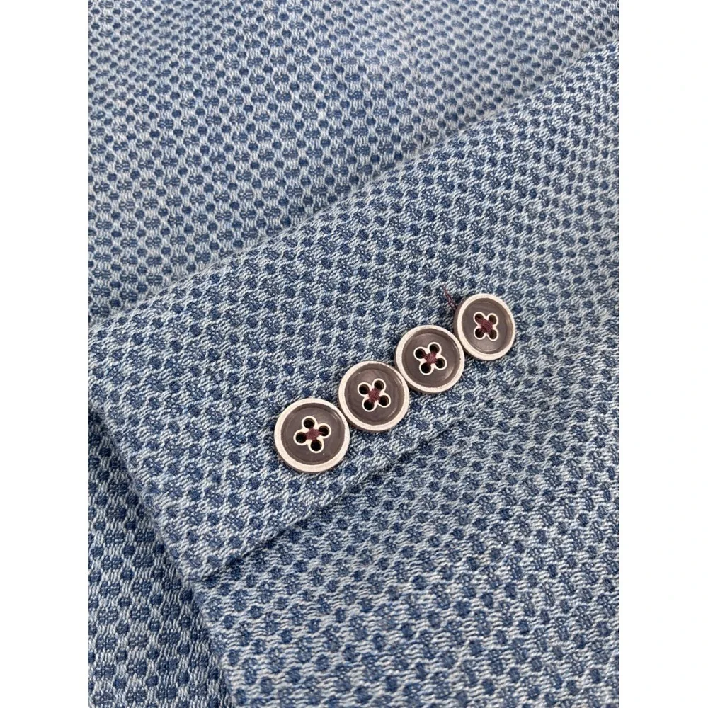 Tailorbyrd Collection Blue Micro Pattern Flamingo Lining Blazer Sport Coat 44R